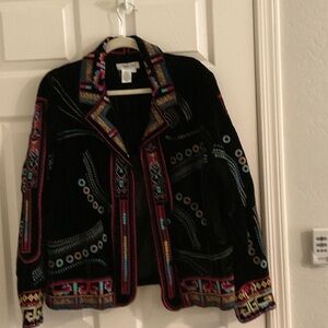 Coldwater Creek Black Velvet Jacket with Multicolor Embroidery